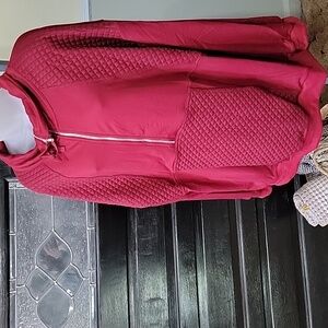 #87 Miss Sparkling Quilted Burgundy Pullover with Half-Zip Women Size XL